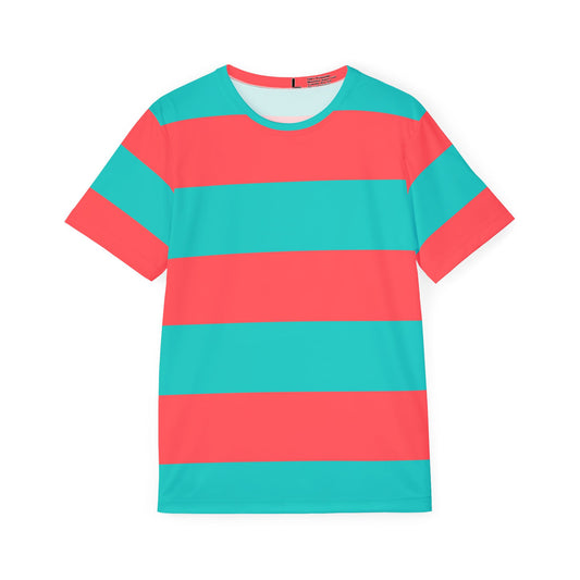 Striped Athletic Jersey — Coral & Teal Performance Tee